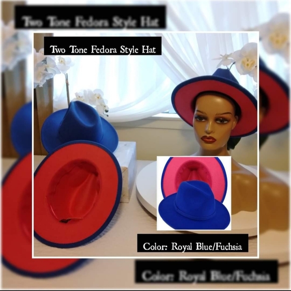 Two Tone Fedora Hat - Royal Blue/ Fuchsia - Picture 2 of 2
